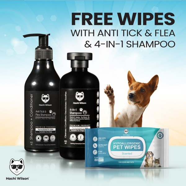 4-in-1 Shampoo+Anti Tick shampoo & Get 1 Pack of Wipes Free