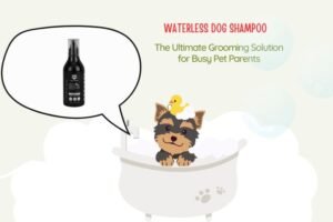 Happy dog being groomed with waterless dog shampoo, the ultimate grooming solution for busy pet parents.